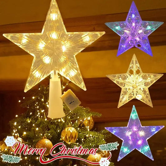 15cm Xmas Tree Transparent Five-pointed Star Ornament Glowing Christmas Tree Topper Star Topper with LED Light