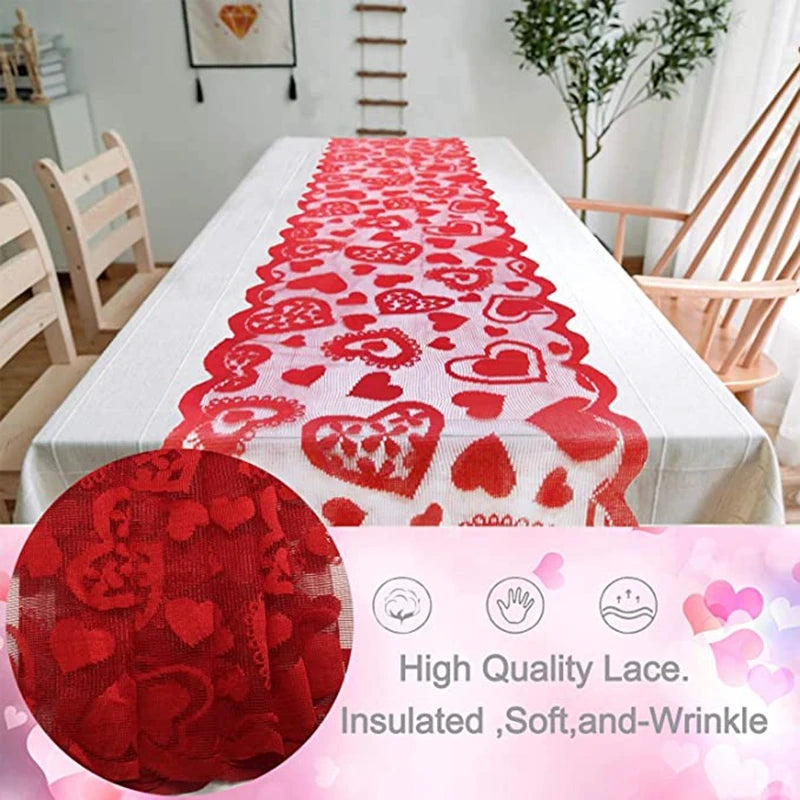 Valentines Day Decoration 72x13inch Red Heart Lace Table Runner Placemats