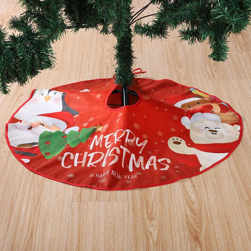 90cm Christmas Tree Skirt Red Rustic Snowflake Santa Claus