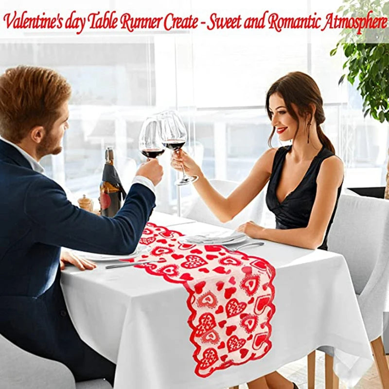 Valentines Day Decoration 72x13inch Red Heart Lace Table Runner Placemats