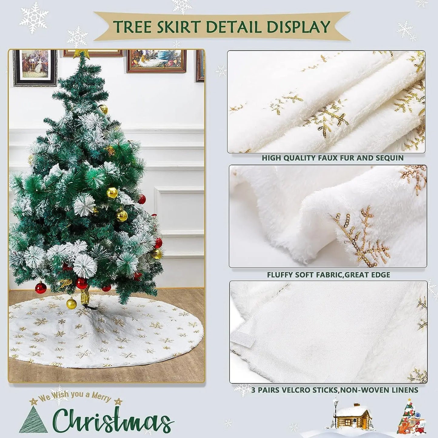 78/90/122 CM Christmas Tree Skirt White