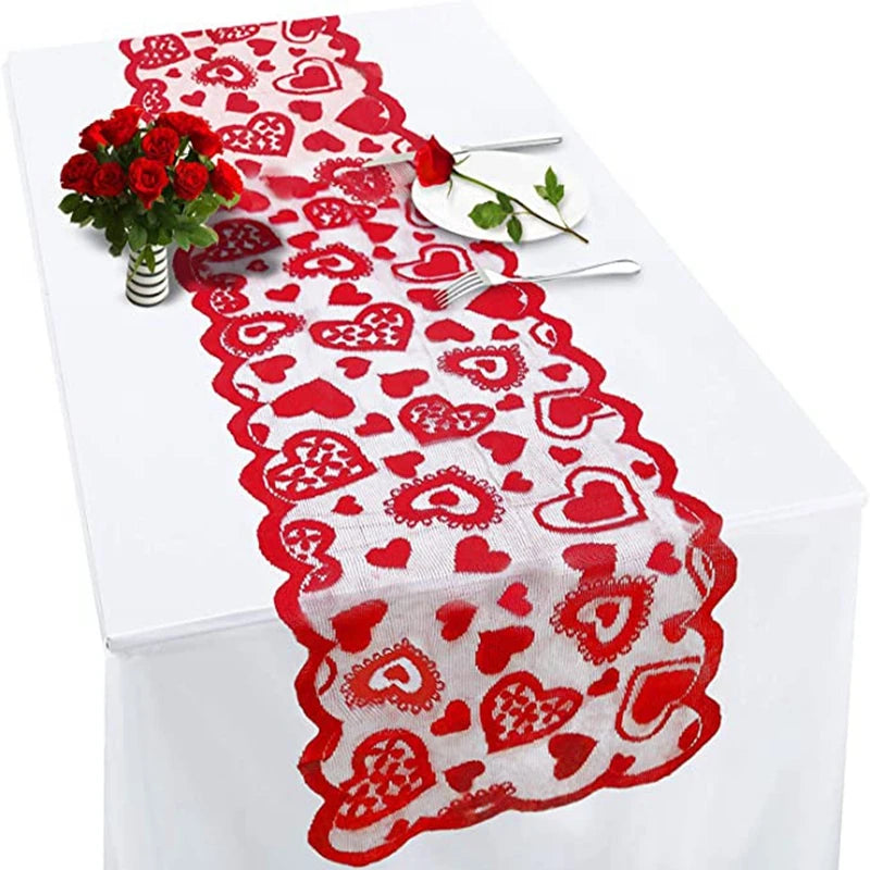 Valentines Day Decoration 72x13inch Red Heart Lace Table Runner Placemats