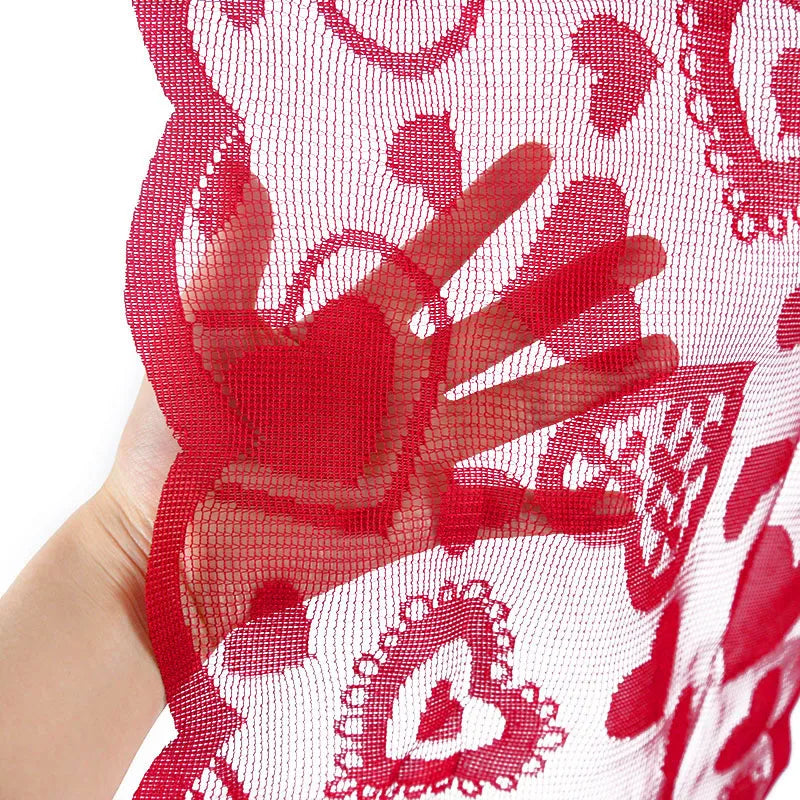 Valentines Day Decoration 72x13inch Red Heart Lace Table Runner Placemats