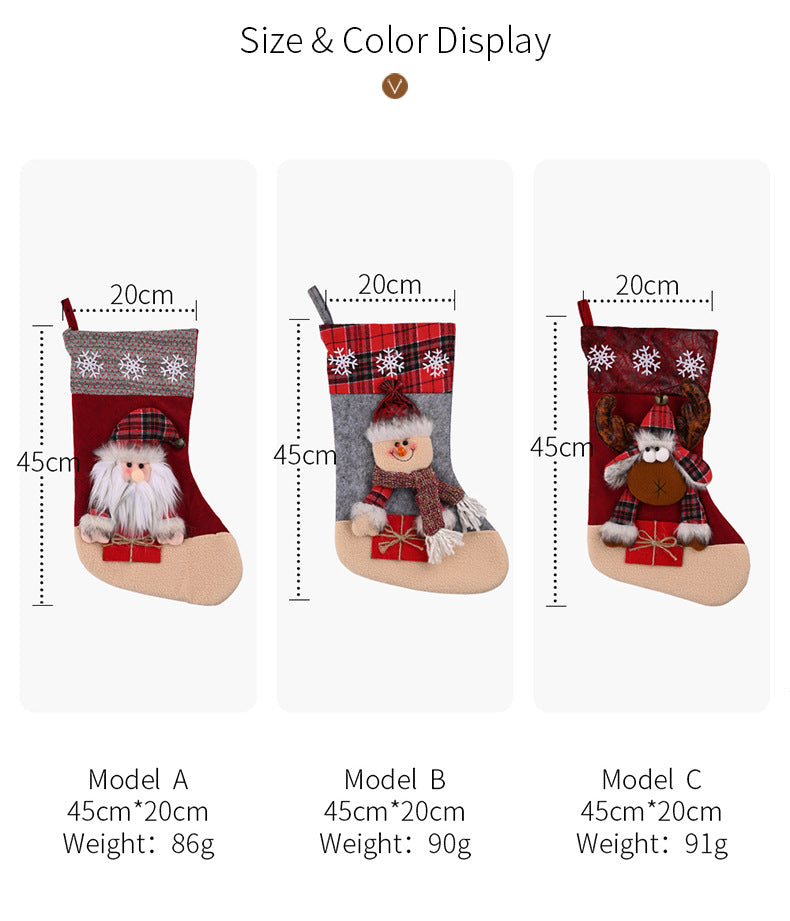 1pc Christmas Santa & Snowman & Reindeer Stocking Ornament