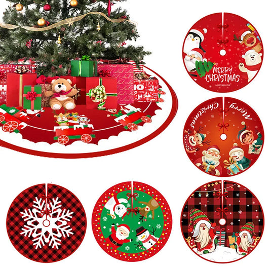 90cm Christmas Tree Skirt Red Rustic Snowflake Santa Claus