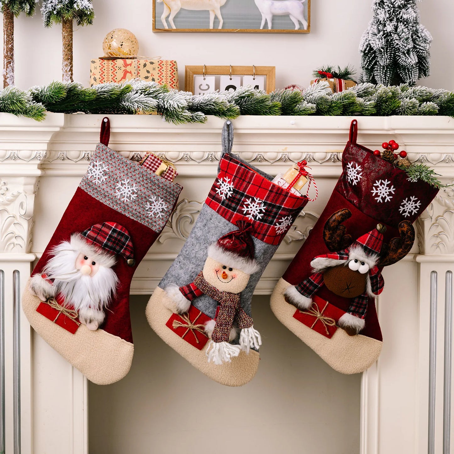 1pc Christmas Santa & Snowman & Reindeer Stocking Ornament