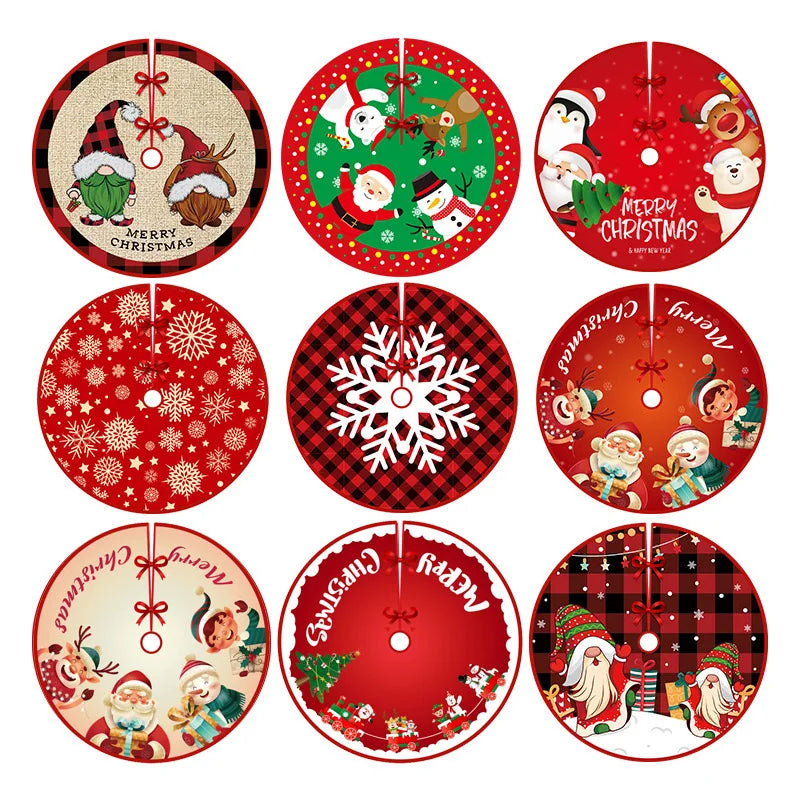 90cm Christmas Tree Skirt Red Rustic Snowflake Santa Claus